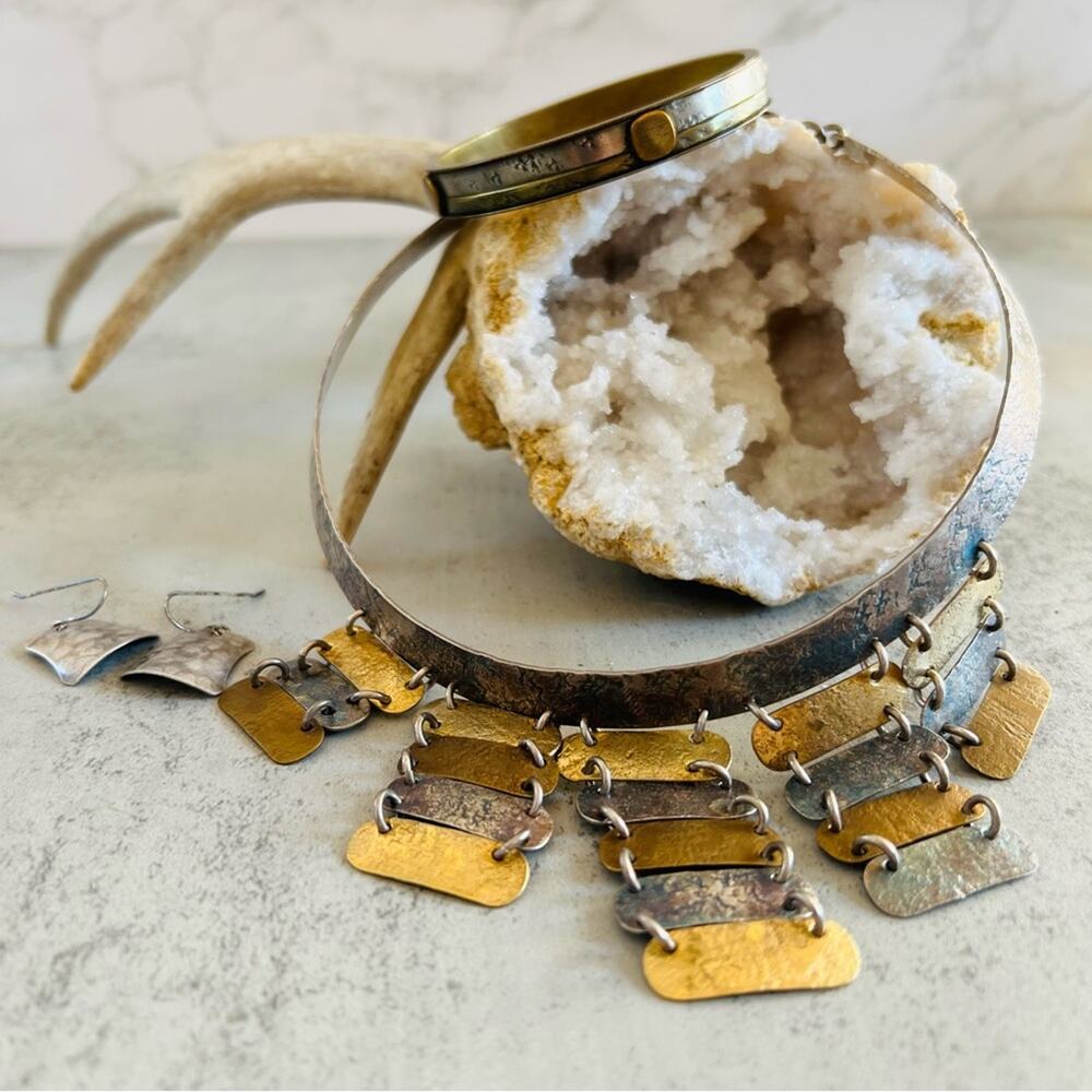 Marjorie Baer San Francisco Brutalist Collar Necklace Bracelet and Earrings Set - Picture 10 of 16
